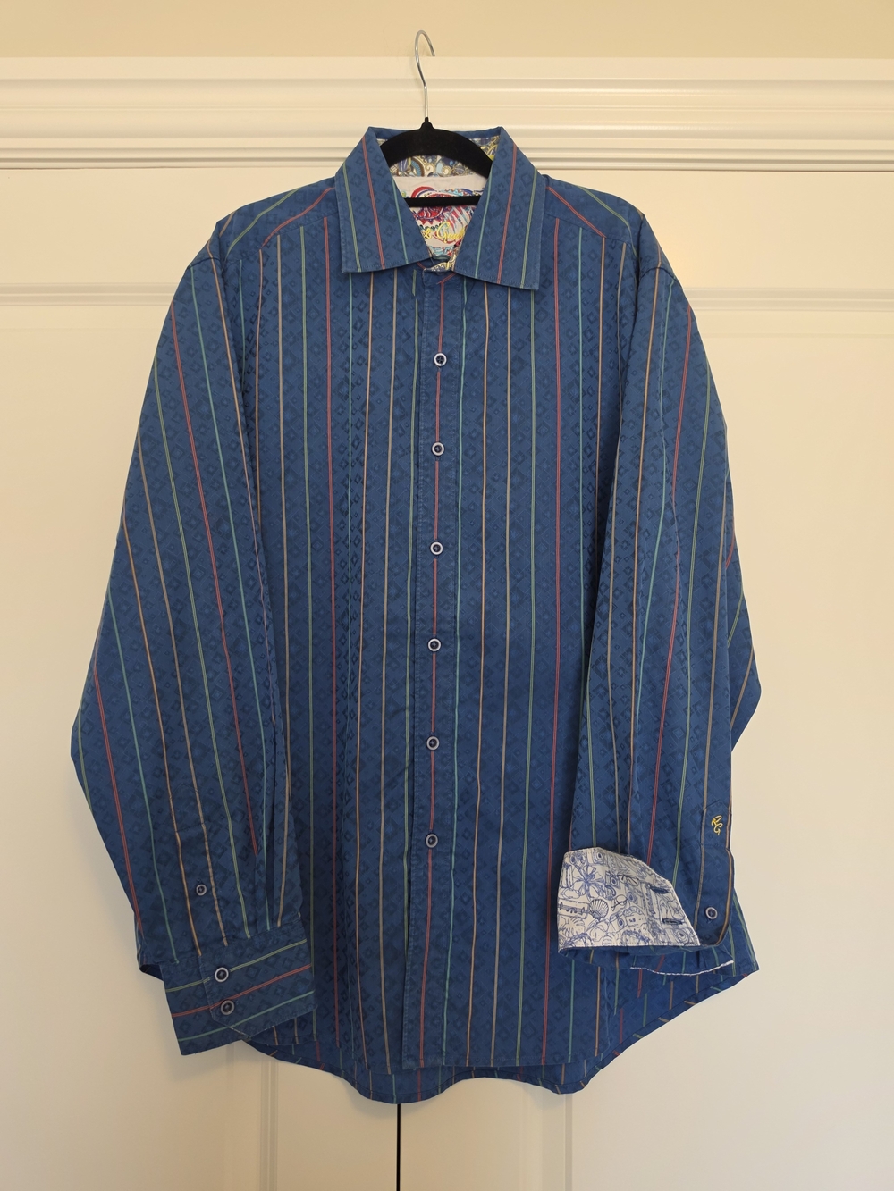 ROBERT GRAHAM MEN'S XL 100% COTTON JACQUARD STRIPED LONG SLEEVE SHIRT CLASSIC FI